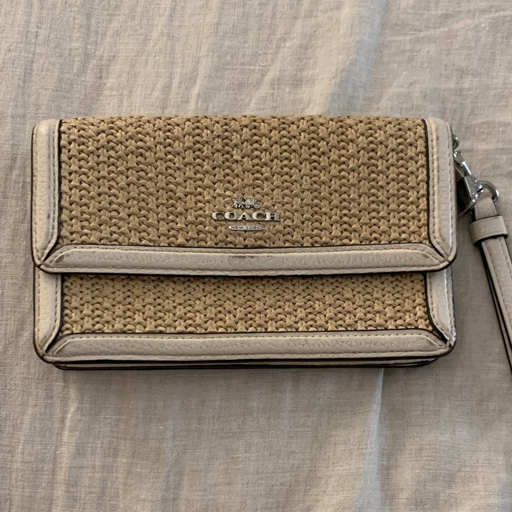Coach Beige and Cream Woven Wristlet wallet